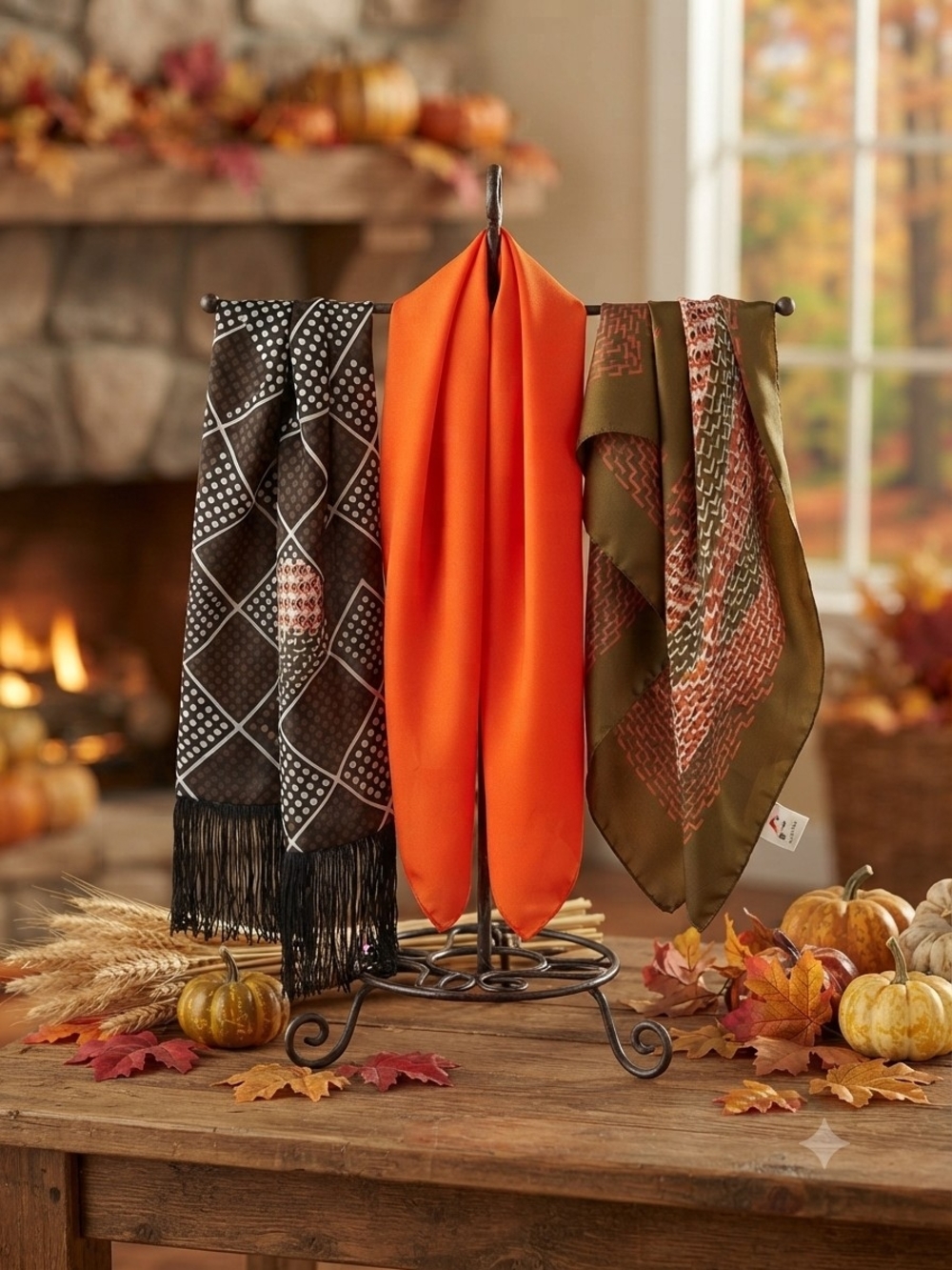 Autumn  Scarves Trio - Orange, Brown, Olive